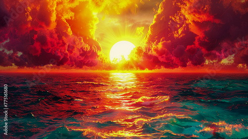Sunset over the sea, with vibrant colors reflecting the heat of the day