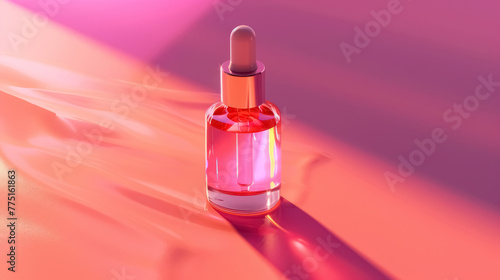 elegant serum bottle glowing on vibrant pink background, beauty skincare product