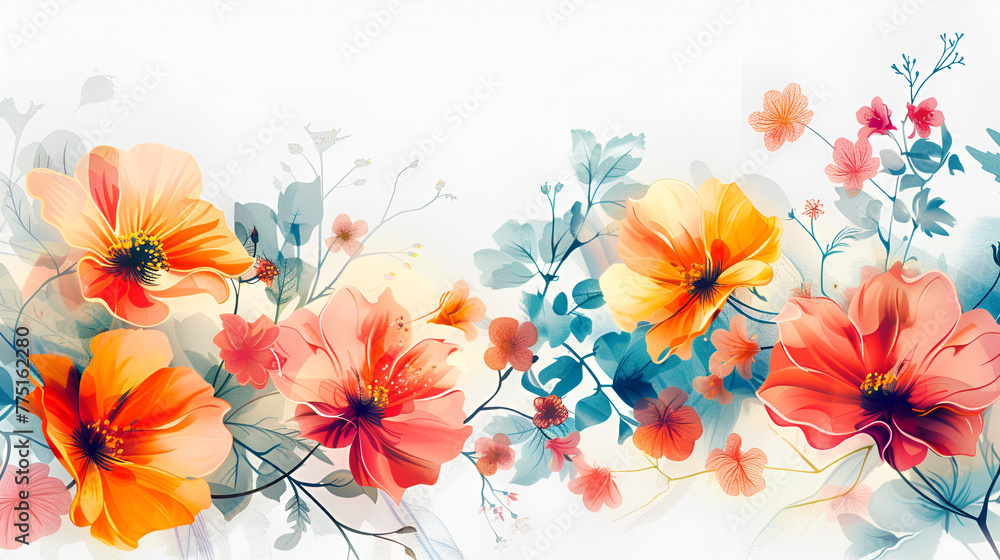 Beautiful spring flowers, blooming flowers bush on a white background, ai generated