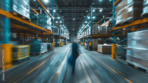 busy Warehouse with Workers Managing Inventory motion blur   busy workflow of hardware store emplyess group of worker in large 