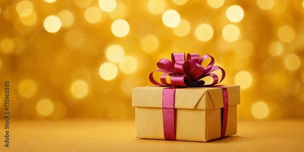 Gift box on golden bokeh background with copy space. Gift box on golden bokeh background with copy space.