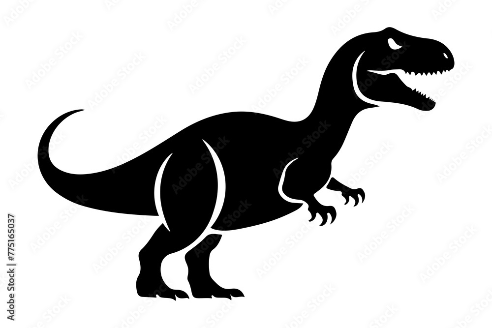 Angry Tyrannosaurus Rex Silhouette. Black on White Dinosaur vector illustration