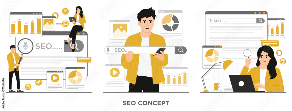 Flat vector search on internet SEO manager concept illustration