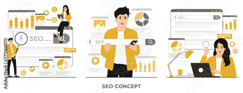Flat vector search on internet SEO manager concept illustration