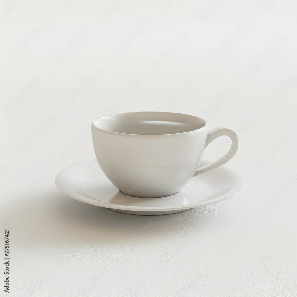 Elegant 3D clay rendering of a coffee cup and saucer, a business meeting essential, on white surface Elegant 3D clay rendering of a coffee cup and saucer, a business meeting essential, on white surface
