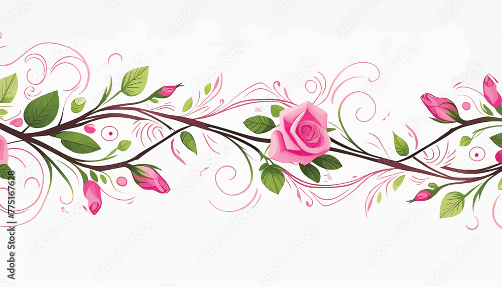 Horizontal Array of Pink Rosebud Vector Pattern with Seamless Design
