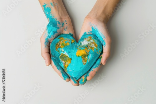 The world map painted on heart