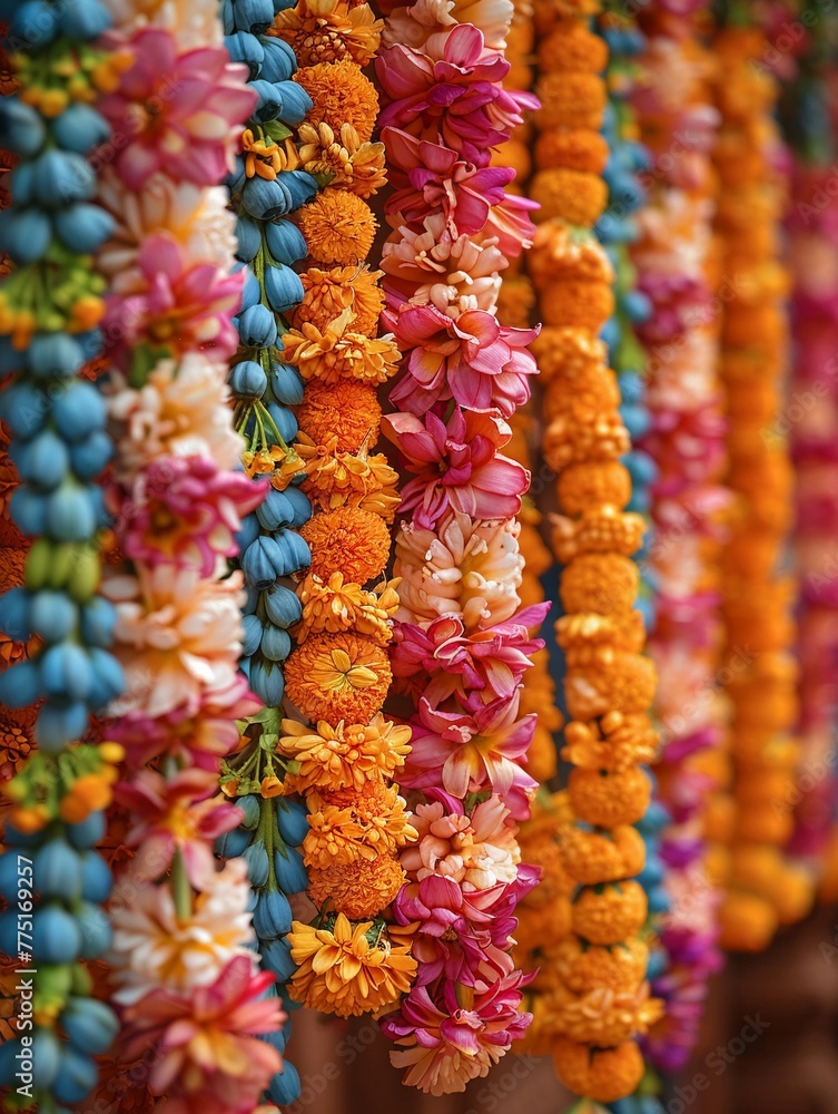 Flower Garlands Prepared for a Hindu Ceremony The flowers edges soften Flower Garlands Prepared for a Hindu Ceremony The flowers edges soften