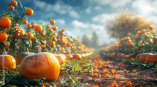 A pumpkin patch ablaze with the vibrant colors of autumn