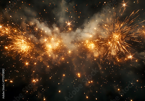 Dazzling Firework Sparks Bursting in a Night Sky