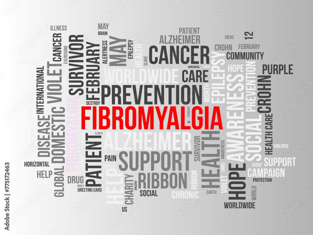 Fibromyalgia word cloud template. Health awareness concept vector background. Fibromyalgia word cloud template. Health awareness concept vector background.