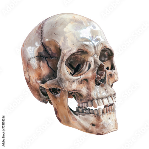 Skull with broken jaw and missing teeth photo