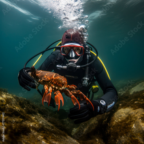 Wallpaper Mural lifestyle photo scuba diver catching lobster. Torontodigital.ca