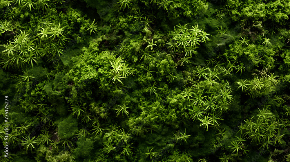 Lush Green Moss and Succulents Top View for Natural Backgrounds Lush Green Moss and Succulents Top View for Natural Backgrounds