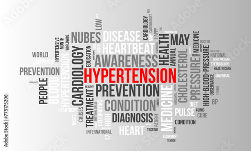 Hypertension word cloud template. Health awareness concept vector background.