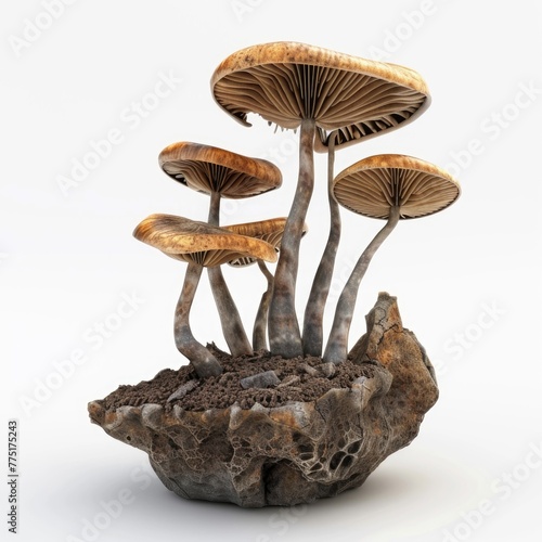 Concept design of a bioengineered mushroom species specialized in heavy metal absorption from soil, 3D illustration