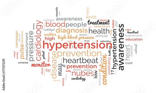 Hypertension word cloud template. Health awareness concept vector background.