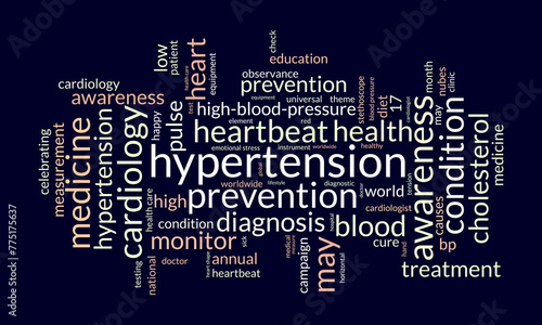 Hypertension word cloud template. Health awareness concept vector background.
