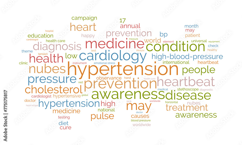 Fototapeta premium Hypertension word cloud template. Health awareness concept vector background.