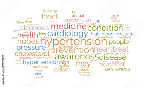 Hypertension word cloud template. Health awareness concept vector background.