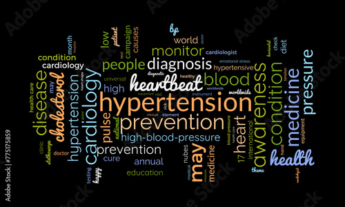 Hypertension word cloud template. Health awareness concept vector background.
