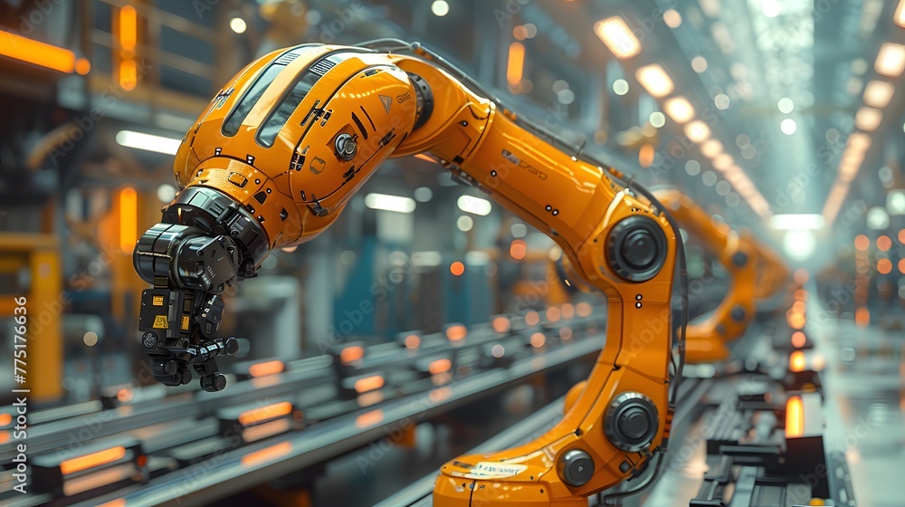 a high-speed robotic arm in a manufacturing environment, its advanced technology and meticulous movements ensuring seamless automation and production, in breathtaking 8k full ultra HD.