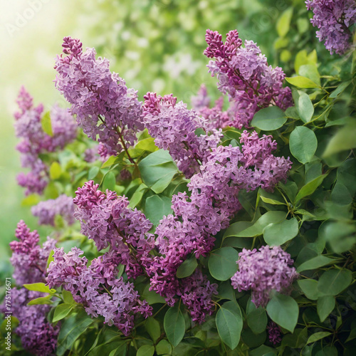 Natural Spring Lilac Flowers With Dreamy Green Foliage Background (ID: 775176671)
