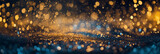 A sparkling field of golden bokeh lights, with a beautiful blue gradient backdrop evoking a festive mood.
