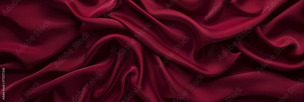 Fototapeta premium Rich, red satin fabric elegantly draped, showcasing its luxurious sheen and deep, luscious folds.