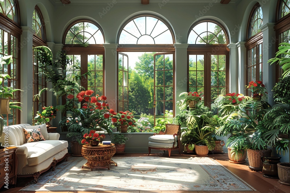 Bright and airy sunroom filled with plants and natural lightup32K HD