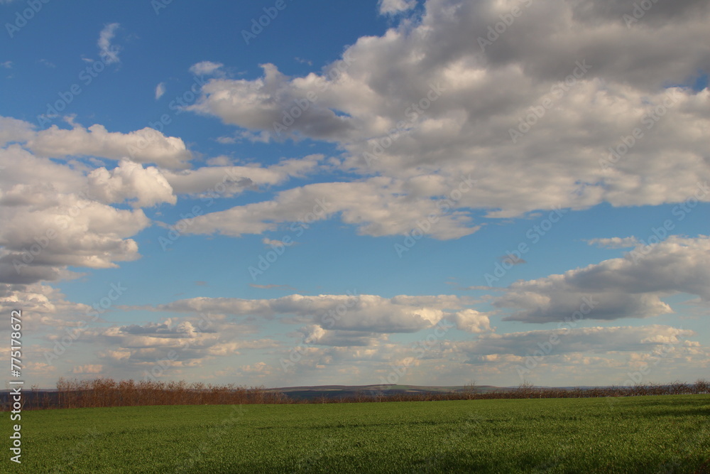 A field with clouds in the sky A field with clouds in the sky