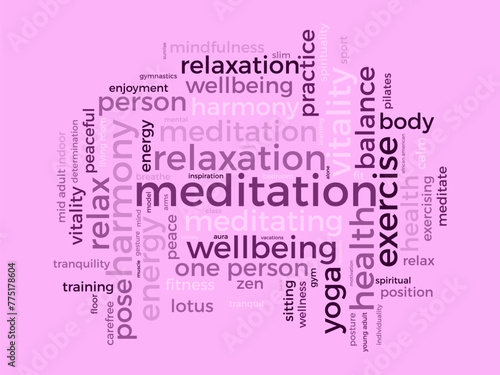 Meditation Day word cloud template. Health awareness concept vector background.