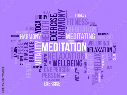 Meditation Day word cloud template. Health awareness concept vector background.