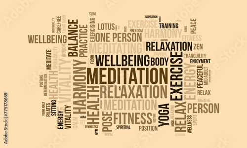 Meditation Day word cloud template. Health awareness concept vector background.