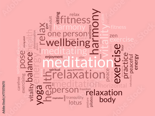 Meditation Day word cloud template. Health awareness concept vector background.