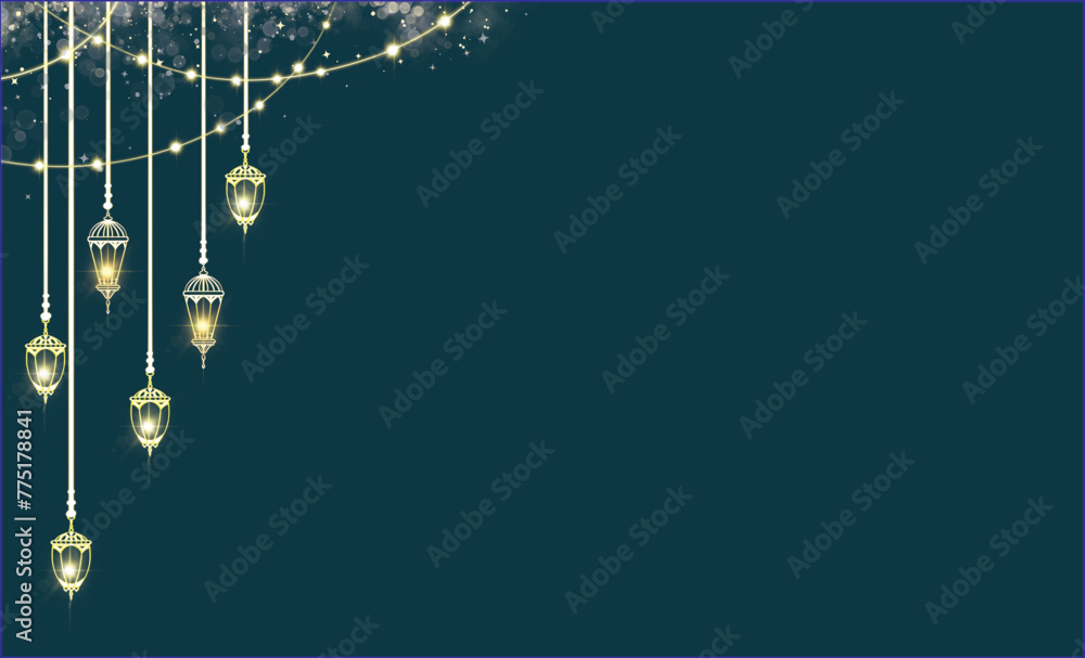 Fototapeta premium Golden Arabic hanging lantern Ramadan karem Islamic Decoration celebrate