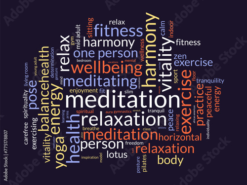 Meditation Day word cloud template. Health awareness concept vector background.