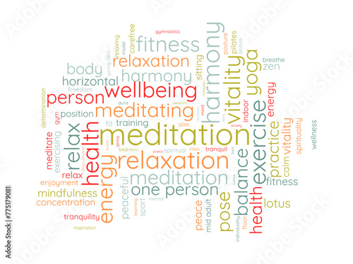 Meditation Day word cloud template. Health awareness concept vector background.
