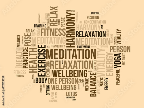 Meditation Day word cloud template. Health awareness concept vector background.