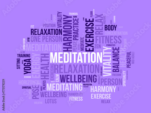Meditation Day word cloud template. Health awareness concept vector background.
