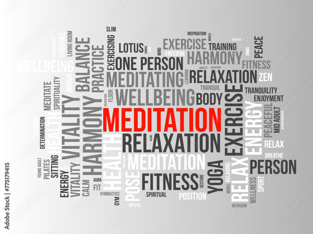 Meditation Day word cloud template. Health awareness concept vector background.