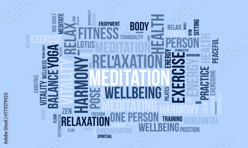 Meditation Day word cloud template. Health awareness concept vector background.