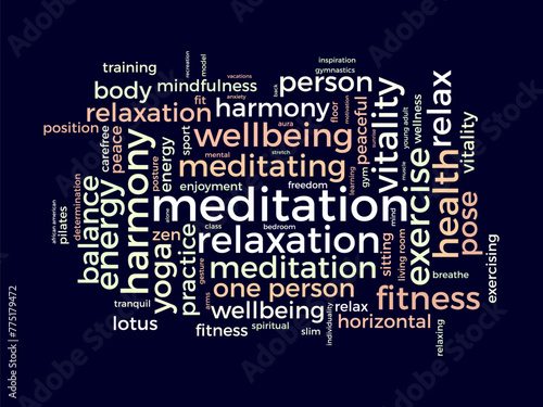 Meditation Day word cloud template. Health awareness concept vector background.