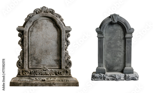 Tombstone Gravestone Set for Blank Mockup, Isolated on Transparent Background, PNG