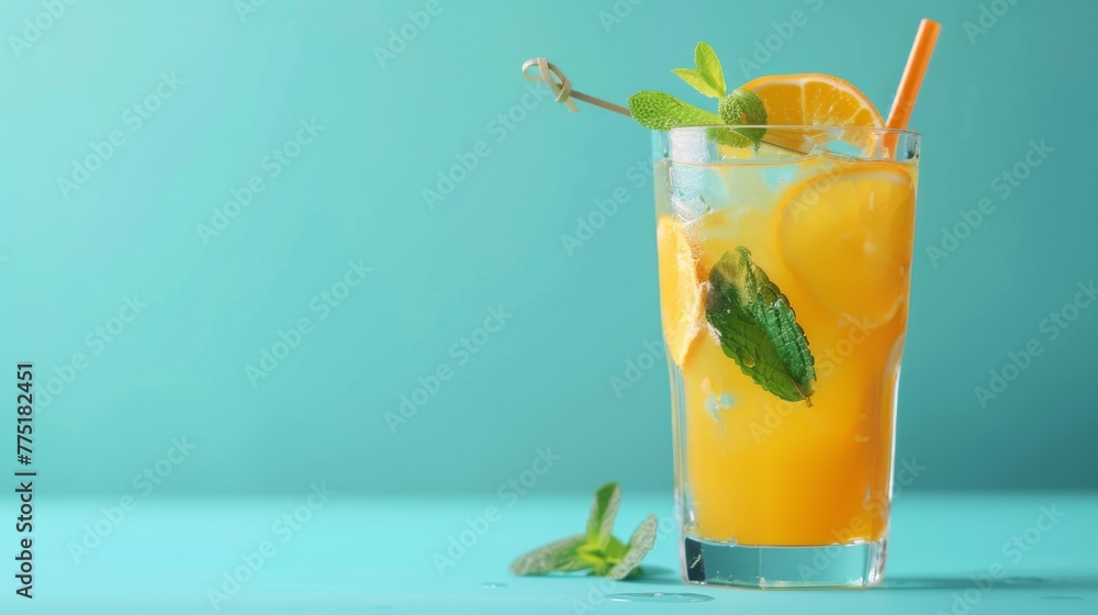 Refreshing Orange Juice With Mint - obrazy, fototapety, plakaty 