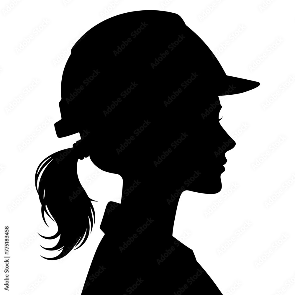 Profile silhouette of a female architect, engineer or construction worker. Vector illustration