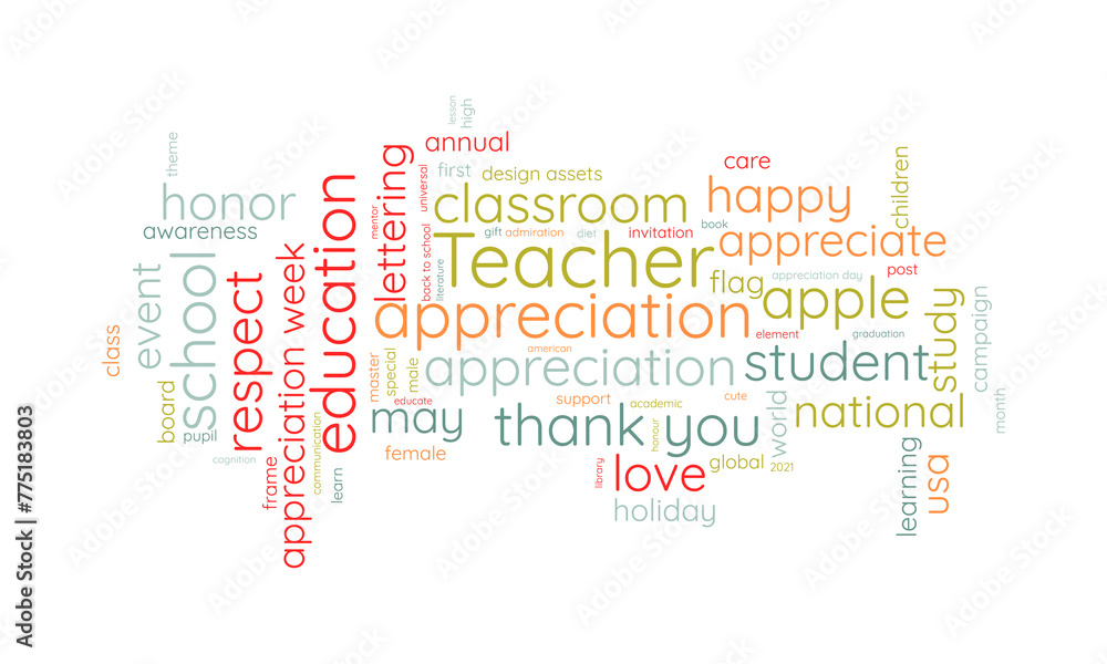 Teacher appreciation word cloud template. Education concept vector background.