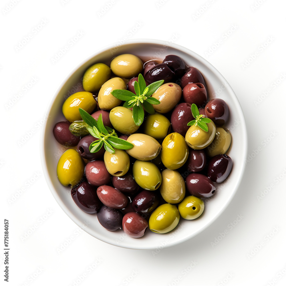 olives with tuna top view white backround сreated with Generative Ai olives with tuna top view white backround сreated with Generative Ai