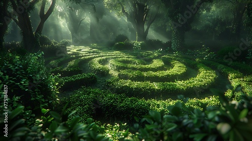 A secret garden hidden behind a maze of twisting pathways photo
