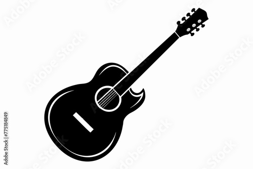 Black Silhouette Guitar on White Background.